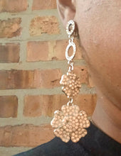 Load image into Gallery viewer, Handmade Rhinestone Flower Clip On Earrings

