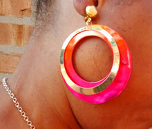 Load image into Gallery viewer, Handcarved Abalone Shell hoop Clip On Earrings Beach Boho Style

