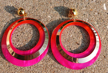 Load image into Gallery viewer, Handcarved Abalone Shell hoop Clip On Earrings Beach Boho Style
