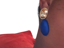 Load image into Gallery viewer, Pop art matte bright blue metal earrings Pierced ears
