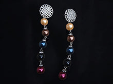 Load image into Gallery viewer, Faux Pearl and rhinestone Dangle Earrings Clip on rare color
