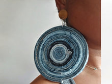 Load image into Gallery viewer, Rare Super Giant handmade denim disc Earrings 5 inch

