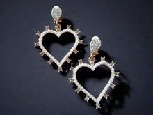 Load image into Gallery viewer, Light Gold Rhinestone Heart Clip On Earrings 2.5 inch
