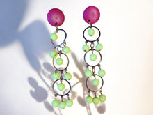 Load image into Gallery viewer, Handmade festival neon acrylic dangle Earrings Clip on
