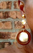 Load image into Gallery viewer, Large Wooden and metal Hoop Clip on Earrings black and gold
