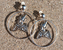 Load image into Gallery viewer, Handmade Egyptian God Hoop Clip On Earrings, Rustic Silver
