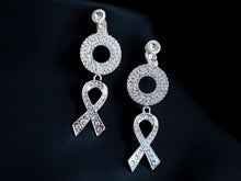 Load image into Gallery viewer, Clip On Breast Cancer Awareness rhinestone earrings
