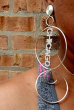 Load image into Gallery viewer, Handmade Rhinestone Chicago Clip On Earrings Silver
