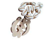 Load image into Gallery viewer, Large handmade  Wood and cowrie gye nyame Adinkra Symbol Clip On Earrings
