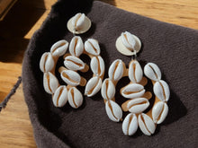 Load image into Gallery viewer, Large handmade  Wood and cowrie gye nyame Adinkra Symbol Clip On Earrings
