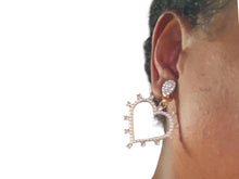 Load image into Gallery viewer, Light Gold Rhinestone Heart Clip On Earrings 2.5 inch
