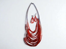Load image into Gallery viewer, Colorful acrylic and bead multi strand Necklace and Clip On Earrings Set
