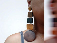 Load image into Gallery viewer, Minimalist Handmade Natural Wood Geometric Earrings (pierced ears) 5 inches
