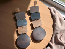 Load image into Gallery viewer, Minimalist Handmade Natural Wood Geometric Earrings (pierced ears) 5 inches
