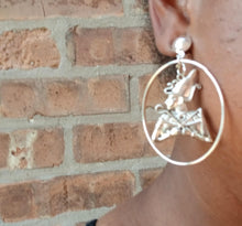 Load image into Gallery viewer, Handmade Egyptian God Hoop Clip On Earrings, Rustic Silver
