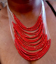 Load image into Gallery viewer, Colorful acrylic and bead multi strand Necklace and Clip On Earrings Set
