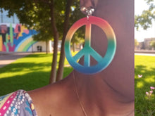 Load image into Gallery viewer, Pop Art Acrylic Peace Statement Earrings Clip on
