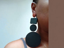 Load image into Gallery viewer, Minimalist Handmade Natural Wood Geometric Earrings (pierced ears) 6 inches
