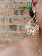 Load image into Gallery viewer, Handmade  Hoop and Cowrie Shell Clip On Earrings
