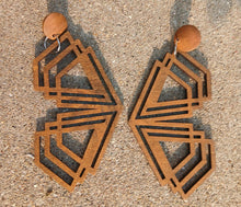 Load image into Gallery viewer, Handmade Giant geometric Wood Clip On Dangle Earrings 4 inch
