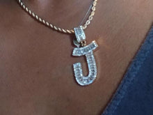 Load image into Gallery viewer, Rhinestone J Initial necklace and earrings set pierced ears 14k gold plated
