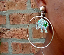 Load image into Gallery viewer, Handmade Rhinestone Lucky Elephant  hoop Clip On Earrings silver
