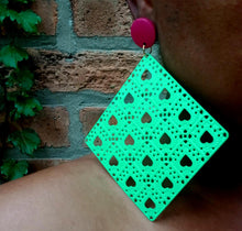 Load image into Gallery viewer, Giant Pop Art Neon Metal Square Earrings Clip on
