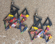 Load image into Gallery viewer, Handmade Giant geometric Wood Clip On Dangle Earrings 5 inch
