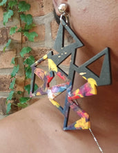 Load image into Gallery viewer, Handmade Giant geometric Wood Clip On Dangle Earrings 5 inch
