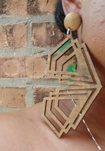 Load image into Gallery viewer, Handmade Giant geometric Wood Clip On Dangle Earrings 4 inch
