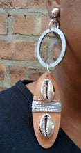 Load image into Gallery viewer, Handmade Natural Wood Boho Clip On Dangle Earrings silver and brown
