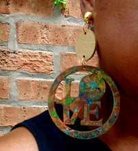 Load image into Gallery viewer, Clip On large handpainted Love wood design Dangle Earrings Rare
