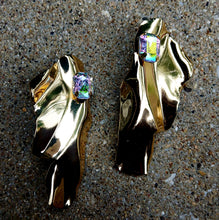 Load image into Gallery viewer, Brutalist large gold hammered metal Earrings pierced ears
