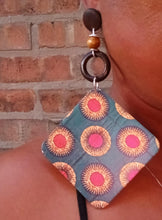Load image into Gallery viewer, Handmade Wood Extra large ankara print Earrings pierced ears
