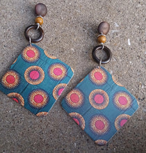 Load image into Gallery viewer, Handmade Wood Extra large ankara print Earrings pierced ears
