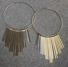 Load image into Gallery viewer, Extra large gold Metal Kalimba Hoop Earrings (pierced ears) 5 inch
