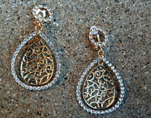 Load image into Gallery viewer, Small handmade Rhinestone Hoop Clip On Earrings gold
