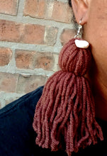 Load image into Gallery viewer, Extra Large Handmade Yarn and cowrie Tassel Earrings
