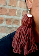 Extra Large Handmade Yarn and cowrie Tassel Earrings