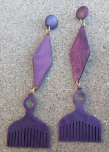 Load image into Gallery viewer, Handmade large Afrocentric  Afro Pick Wooden Earrings pierced ears

