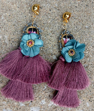 Load image into Gallery viewer, Glam Handmade large Tassel Clip On Dangle Earrings  4 inch with crystals handmade
