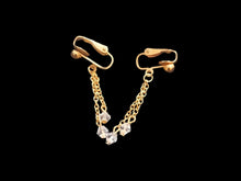 Load image into Gallery viewer, Vintage small forever gold and crystal dangle Clip On Earrings 1970s
