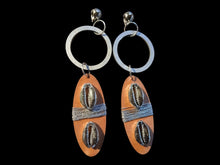 Load image into Gallery viewer, Handmade Natural Wood Boho Clip On Dangle Earrings silver and brown
