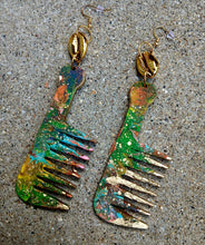 Load image into Gallery viewer, Handpainted Afrocentric Afro Pick Earrings
