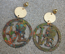 Load image into Gallery viewer, Clip On large handpainted Love wood design Dangle Earrings Rare

