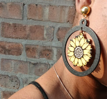 Load image into Gallery viewer, Handmade Artsy Sunflower Wooden Clip On Earrings

