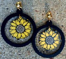 Load image into Gallery viewer, Handmade Artsy Sunflower Wooden Clip On Earrings
