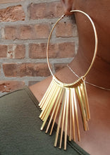 Load image into Gallery viewer, Extra large gold Metal Kalimba Hoop Earrings (pierced ears) 5 inch

