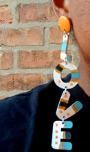 Load image into Gallery viewer, Clip On handmade handpainted Love wood design Dangle Earrings Rare
