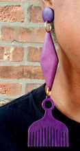 Load image into Gallery viewer, Handmade large Afrocentric  Afro Pick Wooden Earrings pierced ears
